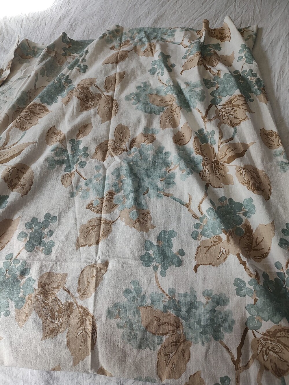 Martha Window Floral 100% Cotton Cream Blue Green Brown Print 2 Panels